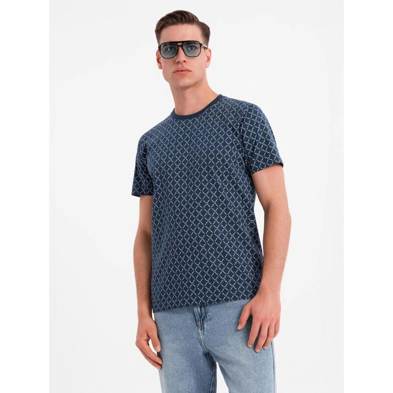 Ombre Clothing Pánské tmavě modré tričko s módním potiskem V1