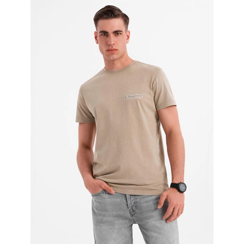 Ombre Clothing Jedinečné béžové pánské tričko s V2 TSWT-0201