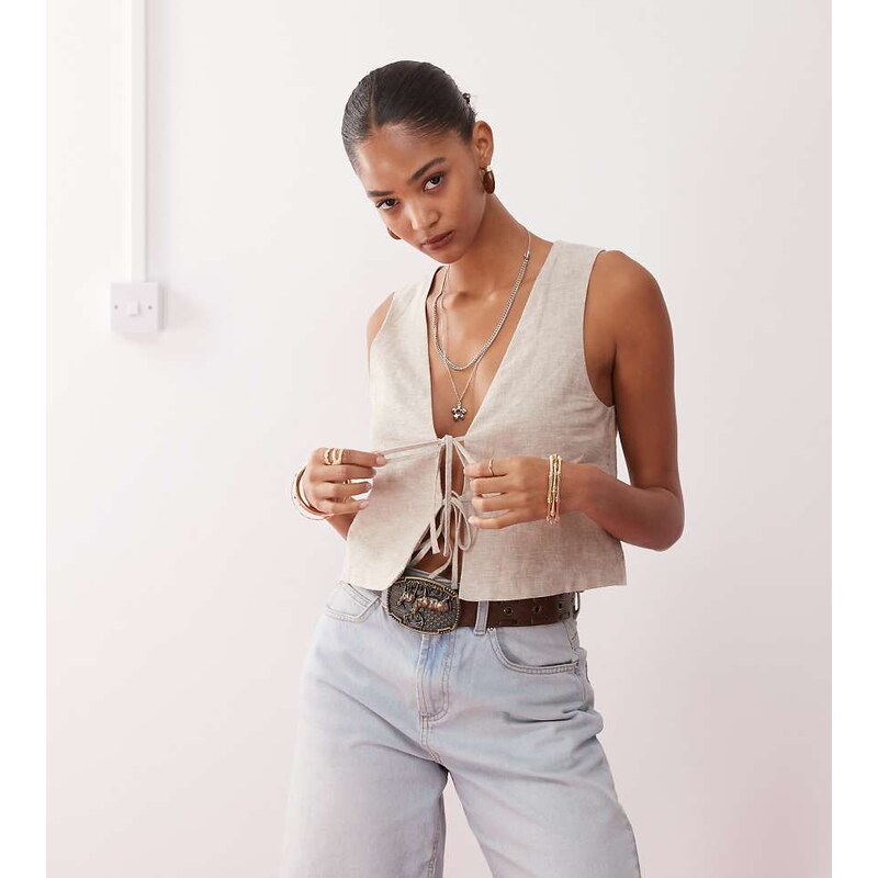 Monki linen waistcoat in white exclusive to ASOS-Neutral