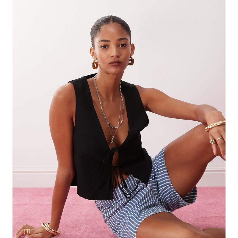 Monki linen waistcoat in black exclusive to ASOS 106508810