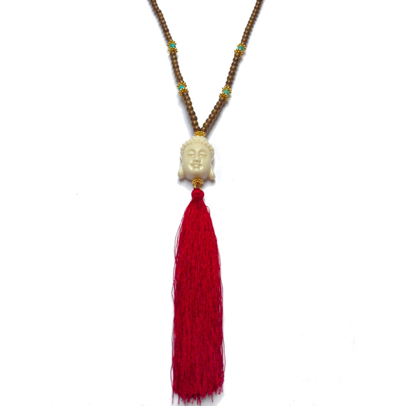 Dámský náhrdelník Hematite rose gold, Buddha bílý, ponpon Mou Jewel