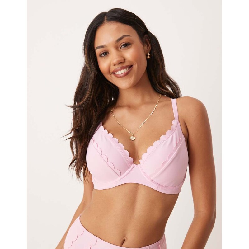 Peek & Beau underwire bikini top with double scallop detail in