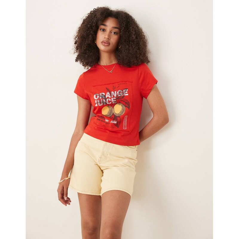 ASOS DESIGN Baby tee with oranges applique in red 106508716