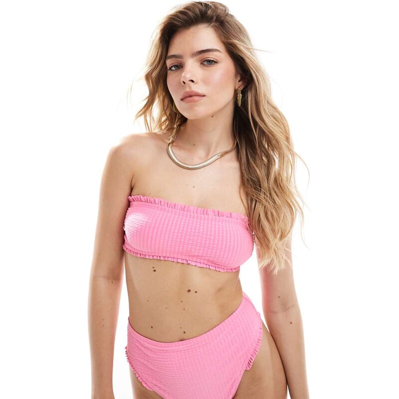ASOS DESIGN Stella seersucker bandeau bikini top in pink