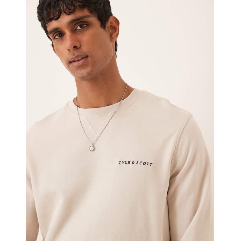 Lyle & Scott Loopback Embroidered Crew Neck Sweatshirt in beige