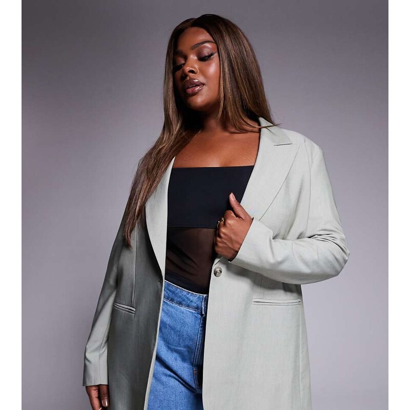 ASOS DESIGN Curve relaxed blazer in olive-Green 106508775