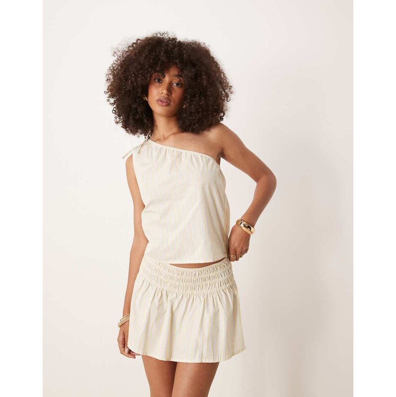 Motel miringa candy striped co-ord one sleeve top in lemon yellow 106508779