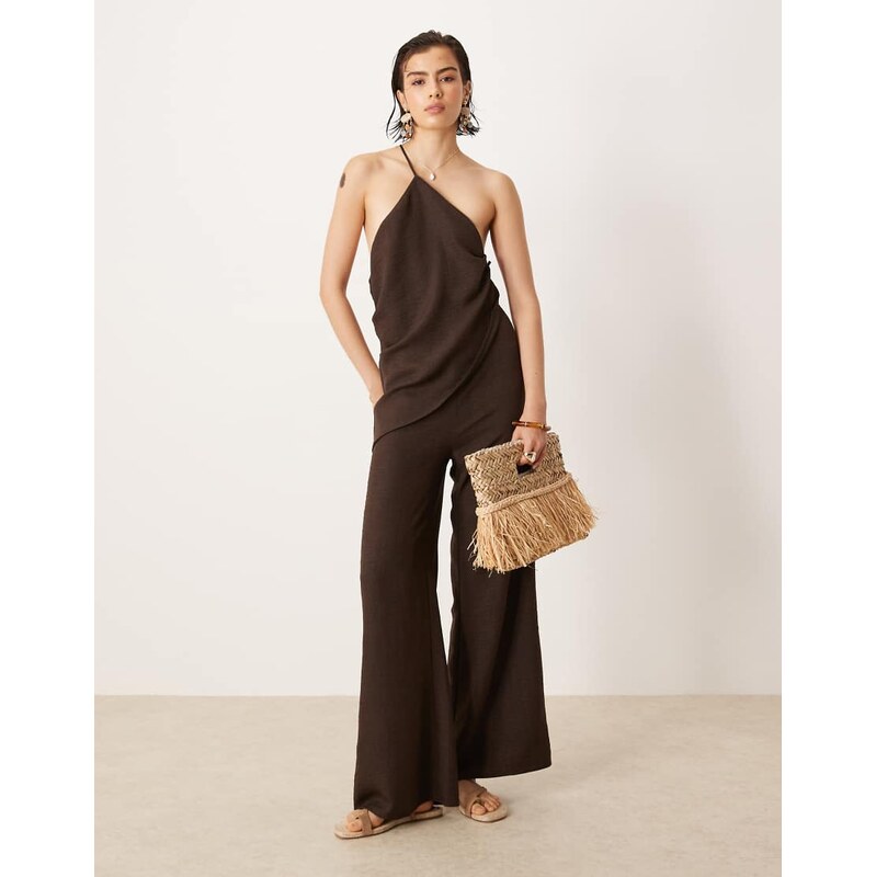ASOS DESIGN linen look jumpsuit with asymmetric ties in