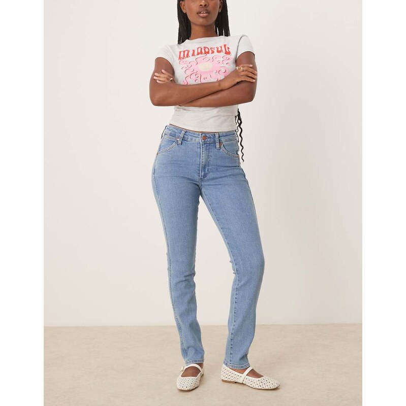 Wrangler mid rise slim fit jean in light blue 108152664
