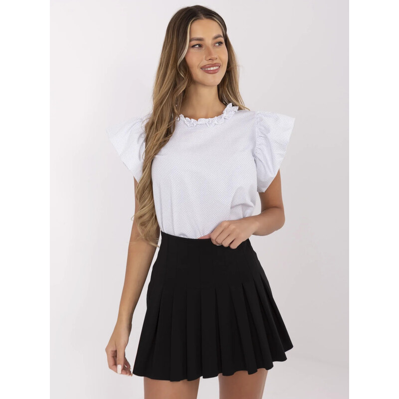 BASIC Bílo-černá dámská vzorovaná halenka s volány LK-BZ-506781