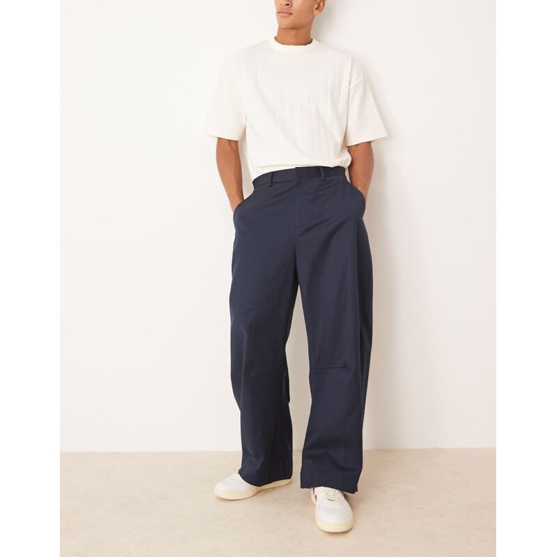 ASOS DESIGN smart barrel leg trousers in navy