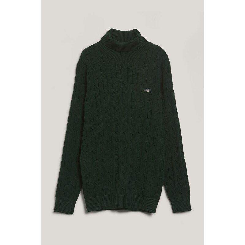 ROLÁK GANT COTTON CABLE TURTLE NECK TARTAN GREEN