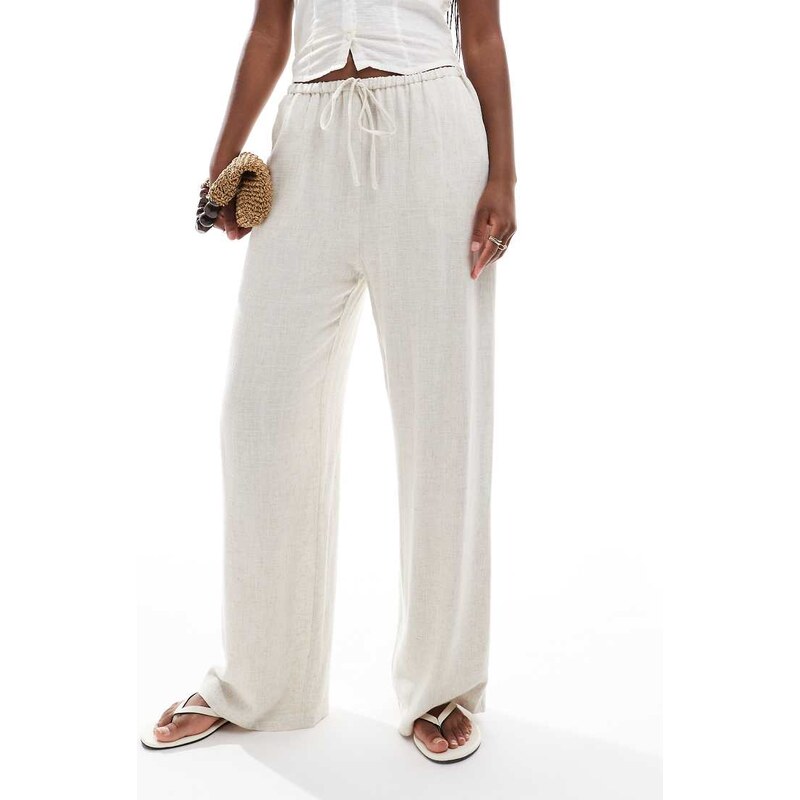 Miss Selfridge linen blend drawstring waist wide leg trousers in