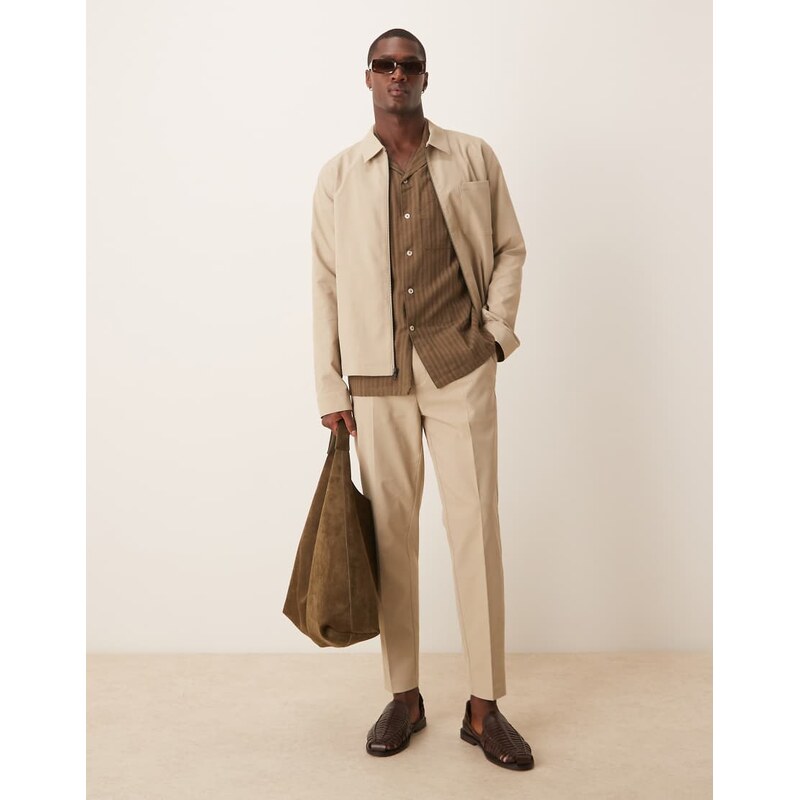 ASOS DESIGN smart co-ord tapered trousers in stone rib-Green
