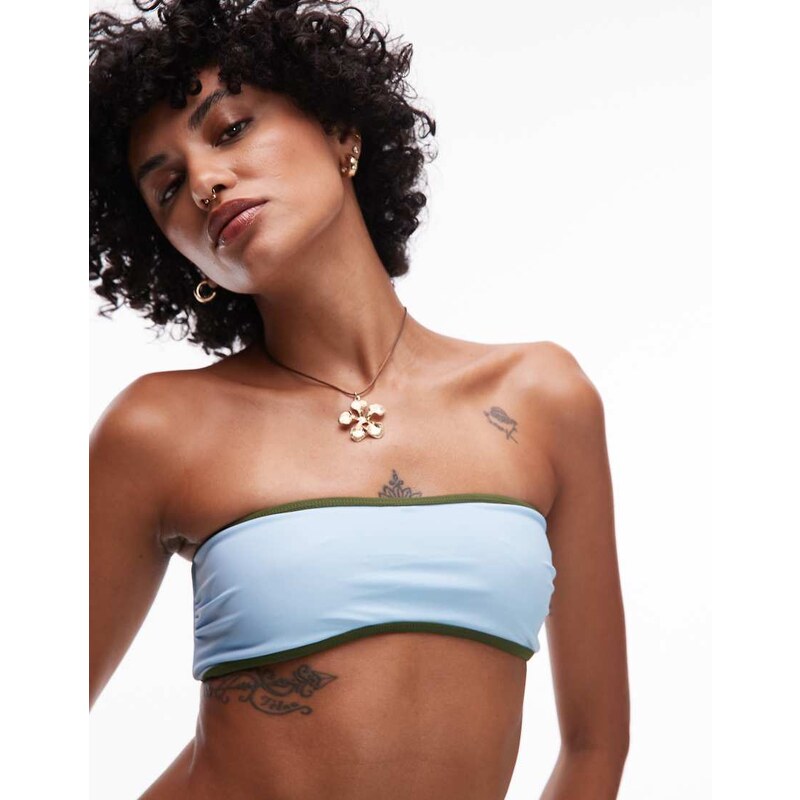 Topshop LA bandeau bikini top in blue and green-No colour 115510371