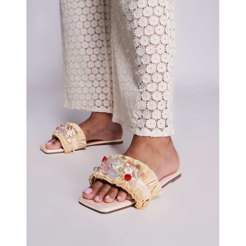 SIMMI Shoes Simmi London Lamar embellished strap flat sandals in beige 106518822