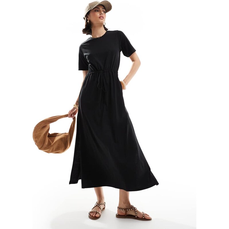 Threadbare short sleeve smock midi dress in black 106809245