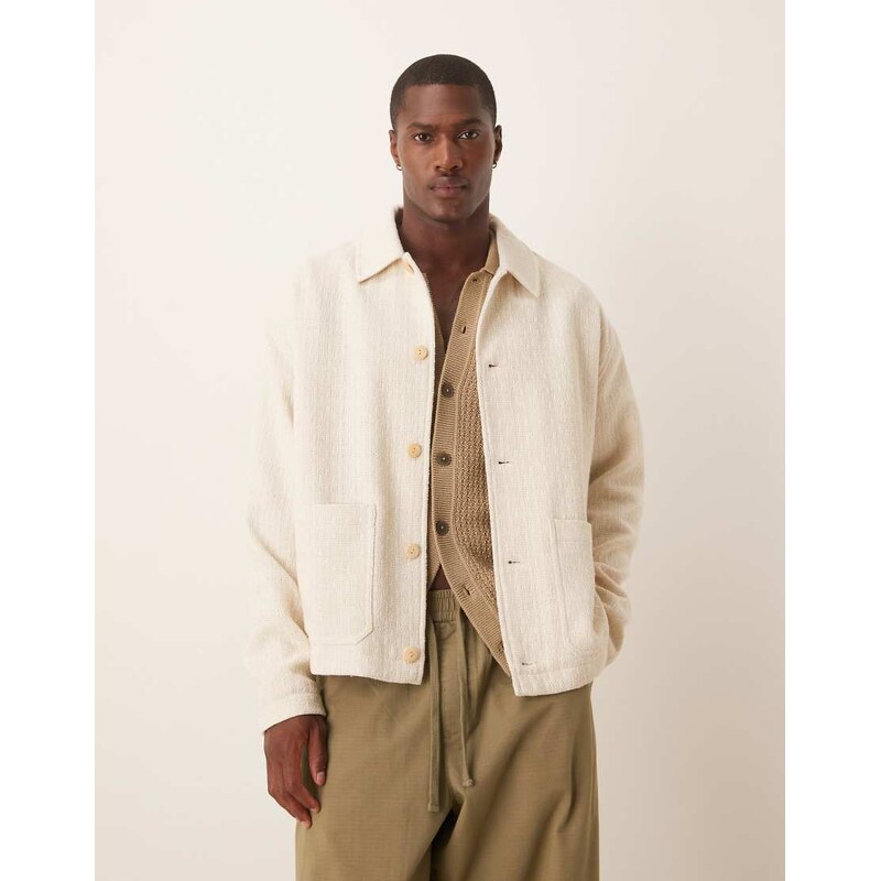 ASOS DESIGN jacquard worker jacket in ecru-Neutral