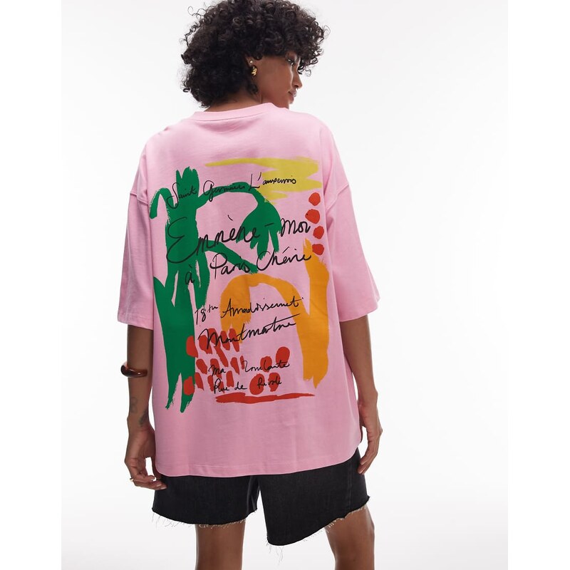 Topshop graphic emmne-moi Paris oversized tee in pink 106518915