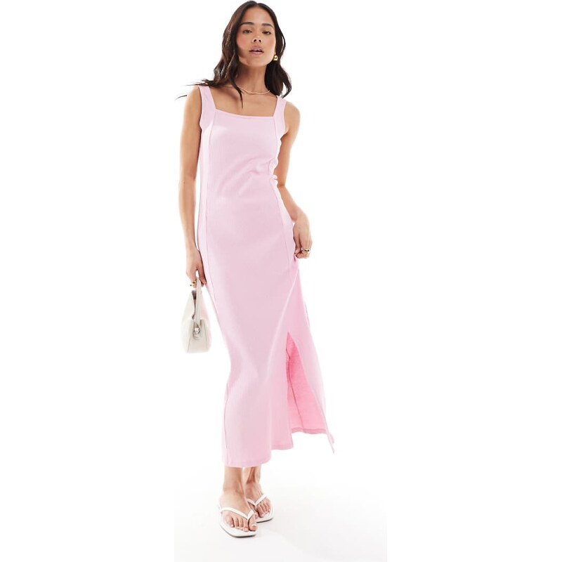 French Connection square neck rib midi dress in pink 115511126
