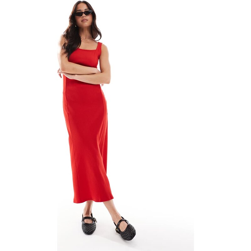 French Connection square neck rib midi dress in red 106519017