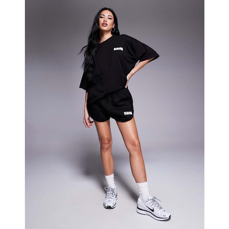 Kaiia cotton blend puff printed logo mini sweat shorts co-ord in