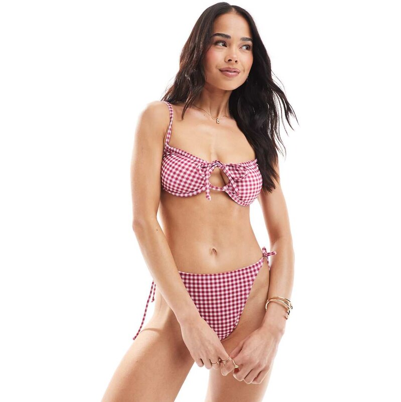 Brave Soul underwire bikini top in red gingham 106519076