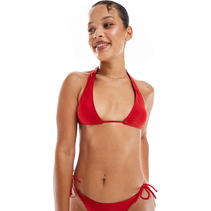 Brave Soul halterneck bikini top in cherry red 106519077