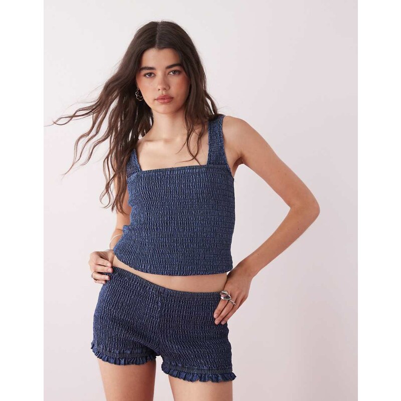 COLLUSION festival denim shirred co-ord booty shorts in blue