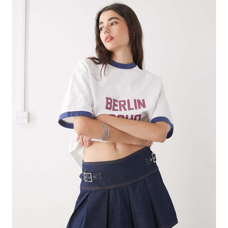 COLLUSION denim mini kilt skirt in rinse wash-Navy