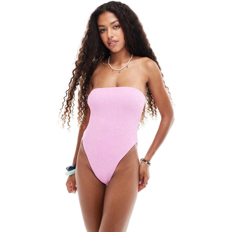 ASOS DESIGN Charlene textured bandeau swimsuit with removeable padding 115533650