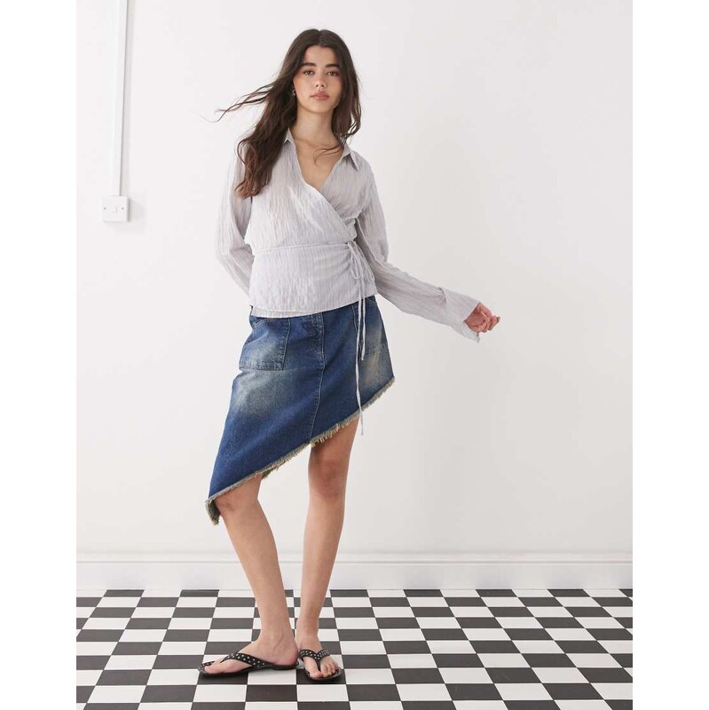 COLLUSION asymmetric festival midi skirt in vintage wash-Navy 106872242