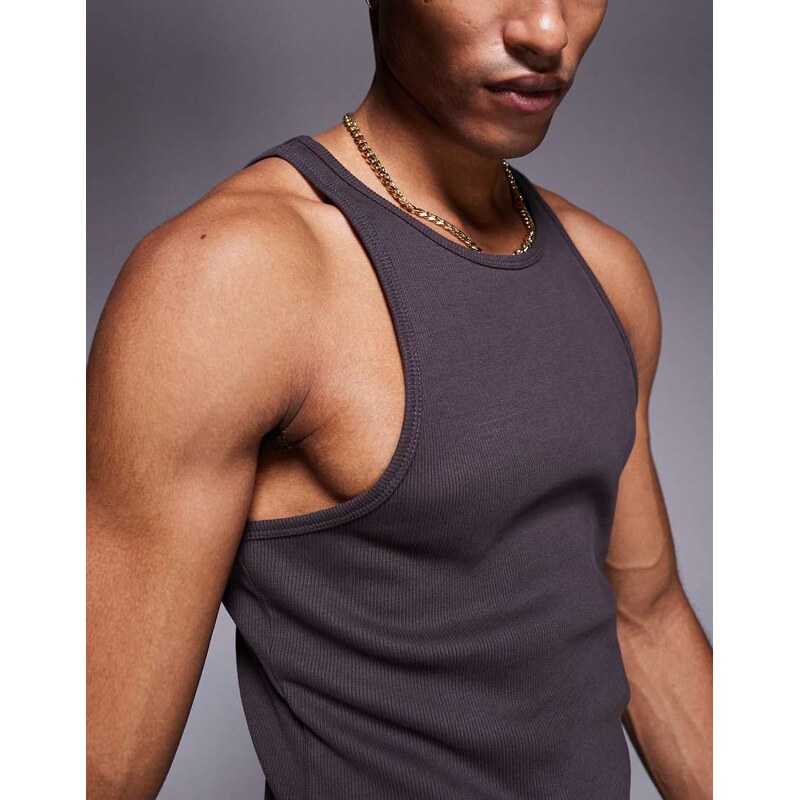 ASOS DESIGN super heavyweight muscle vest in brown rib