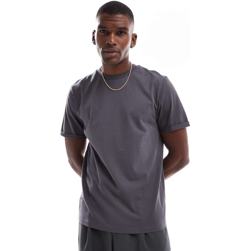 ASOS DESIGN Essentials roll sleeve t-shirt with crew neck in charcoal-Grey