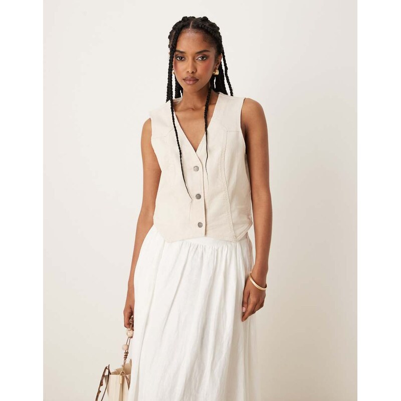 JDY denim waistcoat in ecru-White 106519408