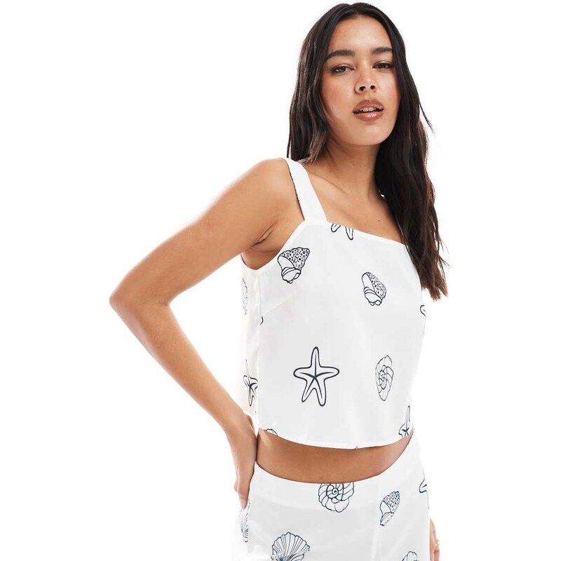 Vero Moda square neck cami co-ord in seashell print-White 106519437