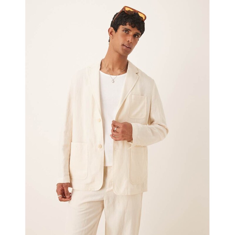 Mango linen mix relaxed fit blazer co-ord in ecru-Brown