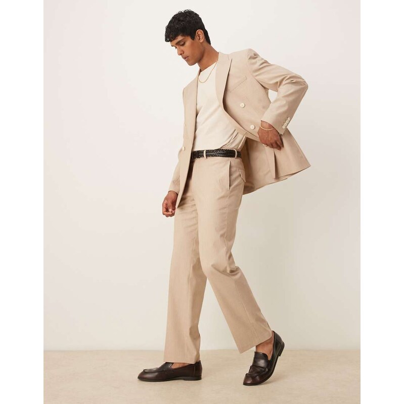 ASOS DESIGN straight leg suit trousers in stone marl pinstripe