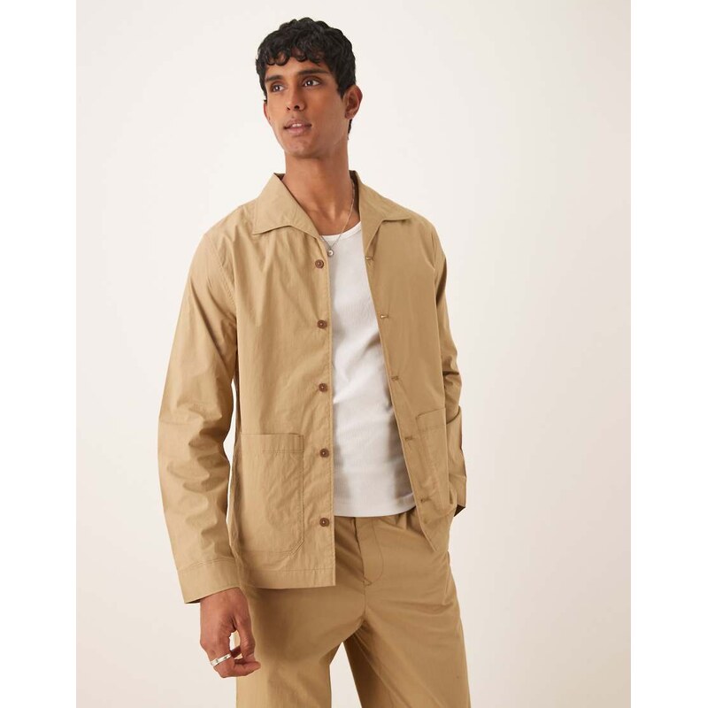 Mango relaxed fit worker jacket co-ord in beige-Neutral