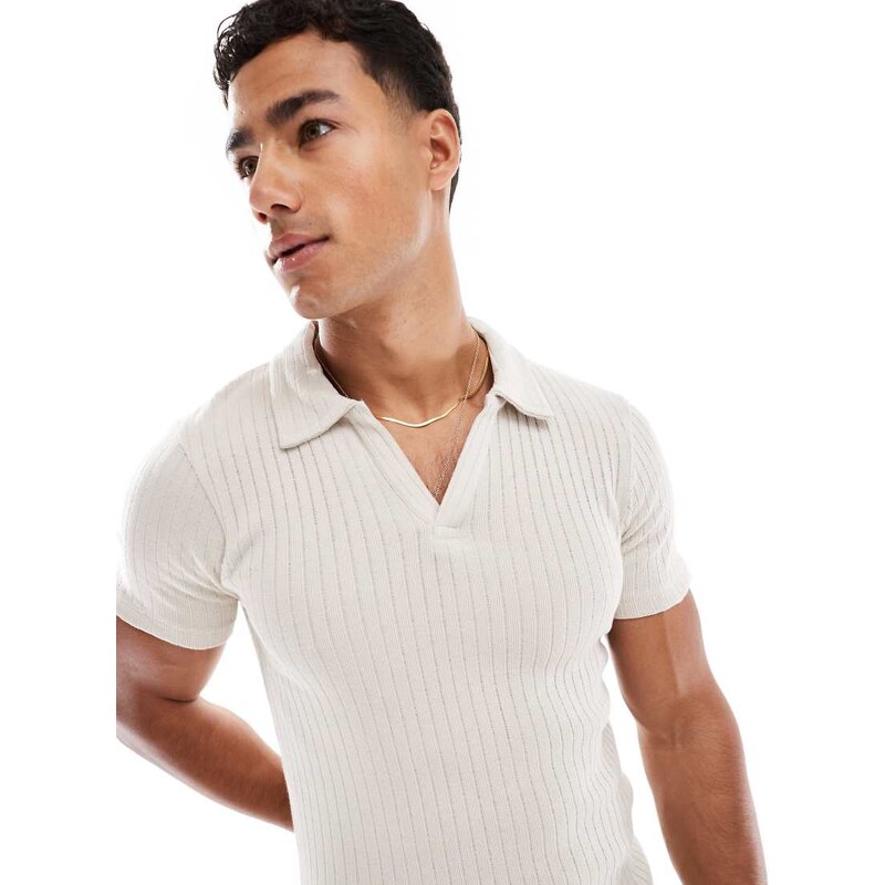 Jack & Jones muscle fit polo in beige-Neutral