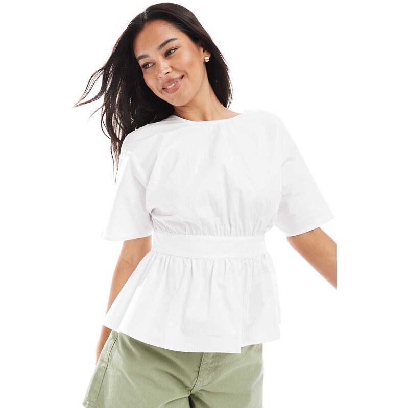 ASOS DESIGN tie waist open back blouse in white