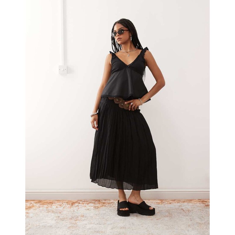 Reclaimed Vintage babydoll poplin cami with broderie and lace trims in 106519624