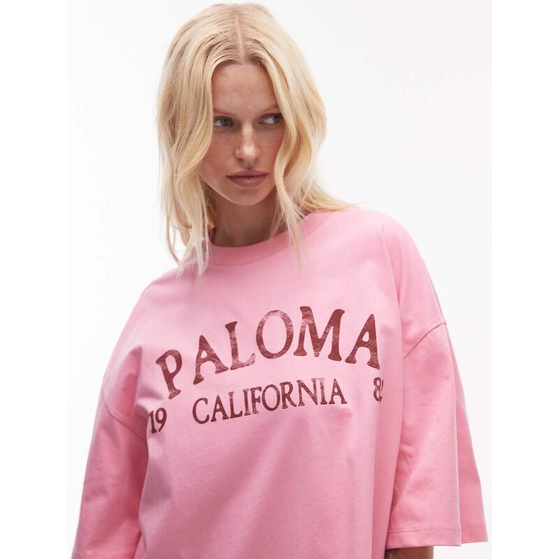 Topshop jersey graphic Paloma oversized t-shirt in pink 106519647