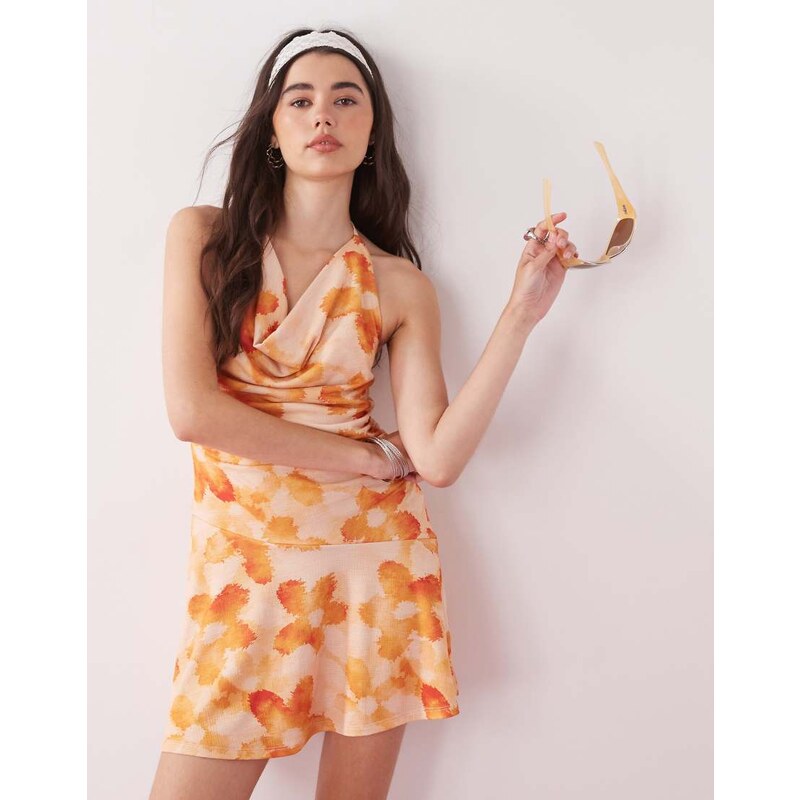 Reclaimed Vintage halter neck mini dress in tropical print-Multi 106519682
