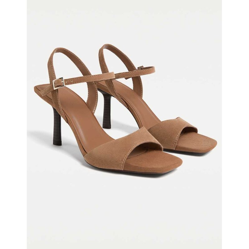 Stradivarius leather heeled sandals in brown