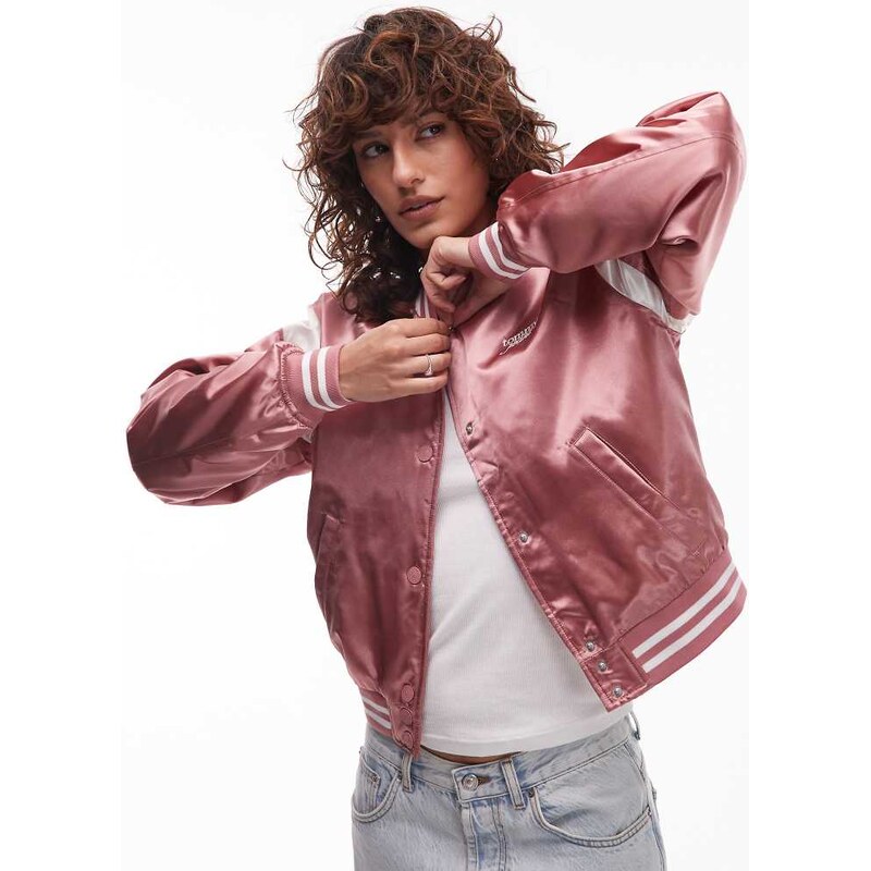 Tommy Jeans metallic varsity jacket in pink 106585136