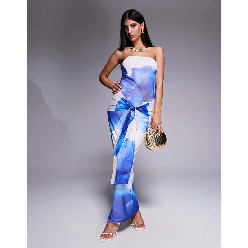 Kaiia exclusive double layered slinky mesh floral tie waist drape 106519443