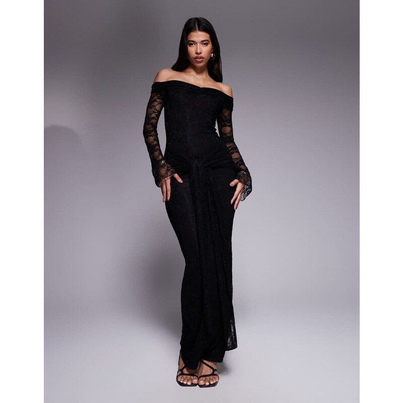 Kaiia exclusive double layered slinky lace bardot flare sleeve tie 106519452