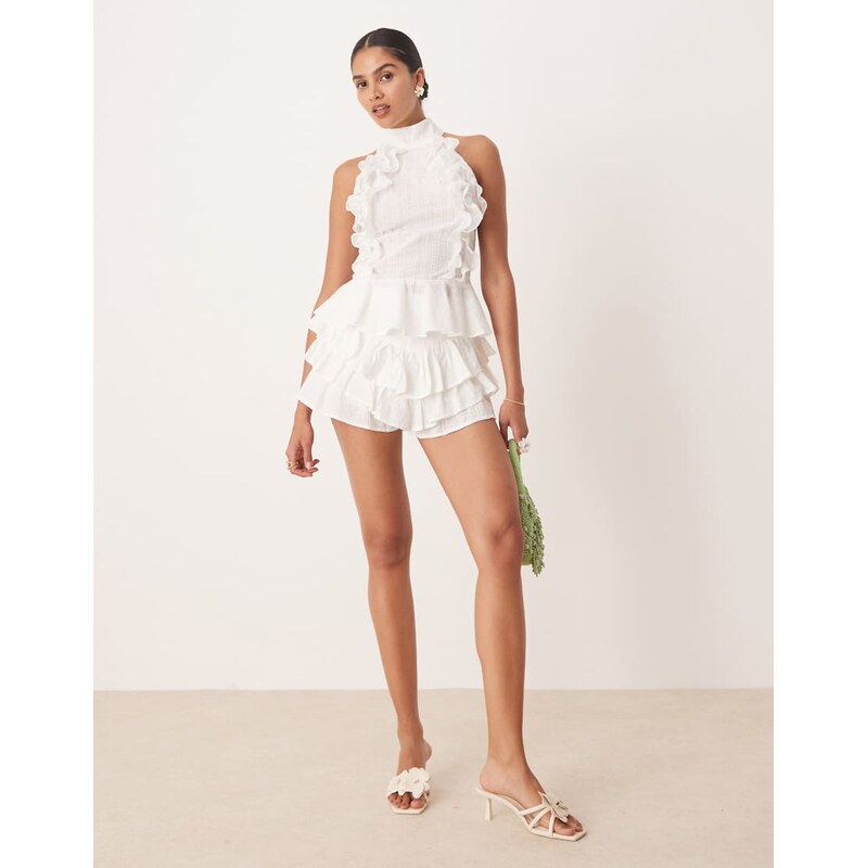 Amy Lynn v waist ruffle bloomer shorts in white broderie 106647602