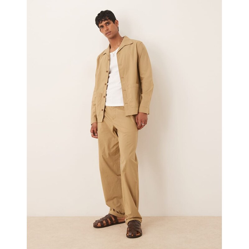Mango relaxed fit straight leg trouser co-ord in beige-Neutral